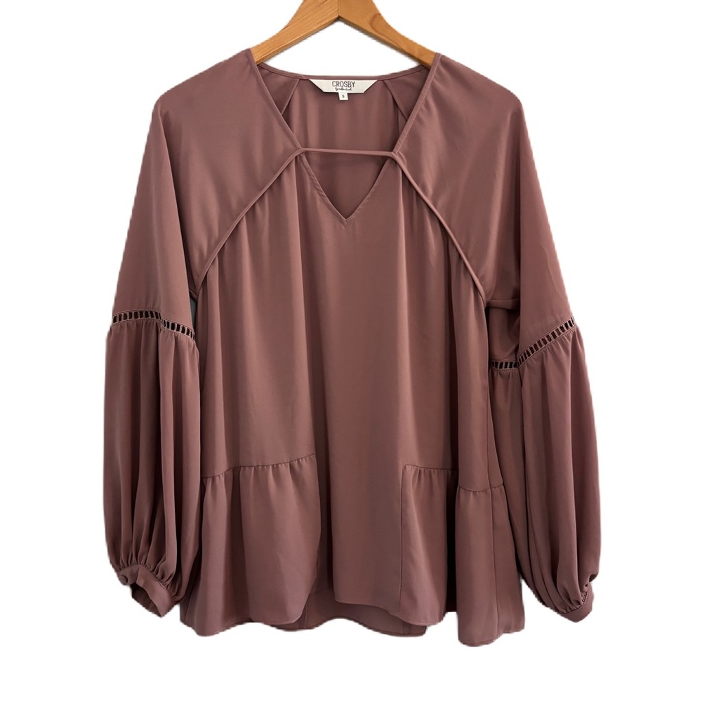 Crosby by Mollie Burch Mauve Balloon Sleeve Popover Blouse Size Small